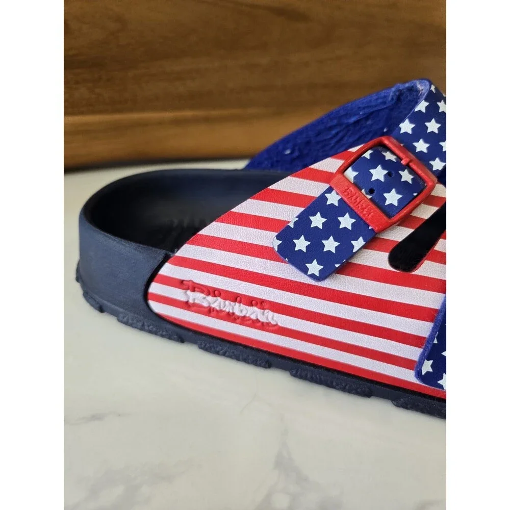 Birki’s Birkenstock Santiago Sandals 45 American Flag Stars Stripes 3 Strap Men